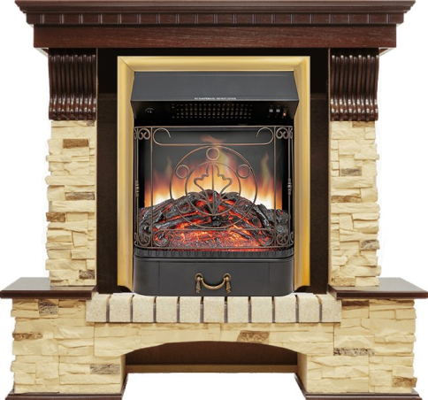 Каминокомплект Pierre Luxe - Темный дуб / Сланец с очагом Majestic FX Brass фото 1