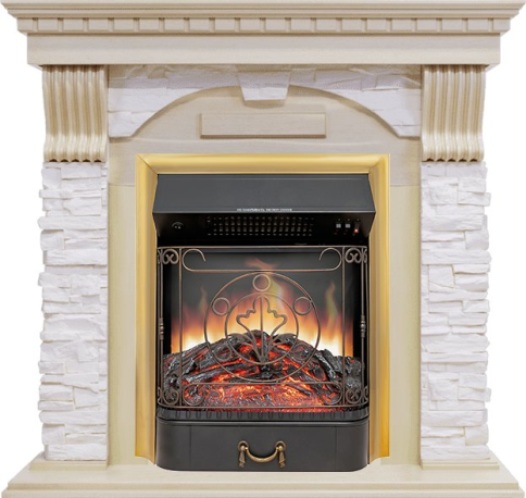 Каминокомплект Dublin - Слоновая кость с патиной / Сланец крем с очагом Majestic FX Brass фото 1