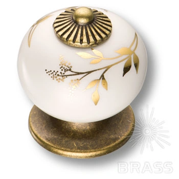 Brass Ручка кнопка 3020-40-178 белый с золотым орнаментом / старая бронза фото 1