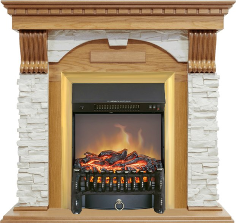 Каминокомплект Dublin - Дуб / Сланец белый с очагом Fobos FX M Brass фото 1