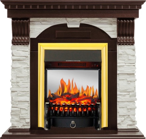 Каминокомплект Dublin угловой - Темный дуб / Сланец белый с очагом Fobos FX M Brass фото 2