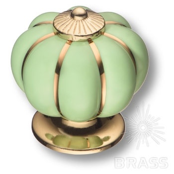 Brass Ручка кнопка S-101 GOLD GREEN зеленый / глянцевое золото фото 1