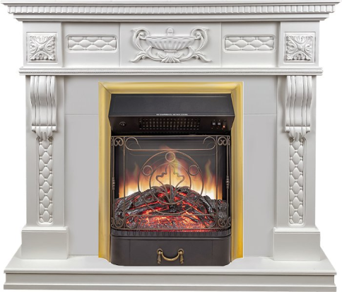 Каминокомплект Corsica - Матовый белый (Ширина 1100) с очагом Majestic FX M Brass фото 1