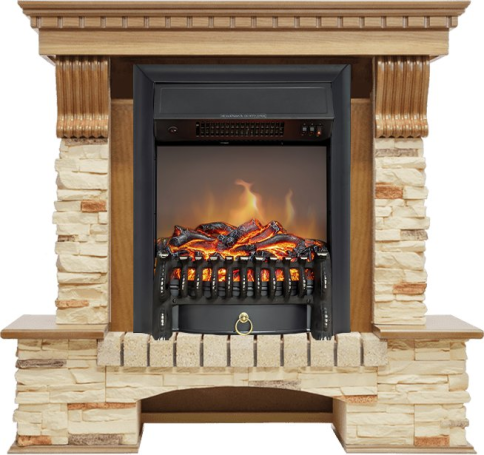 Каминокомплект Pierre Luxe - Дуб / Сланец с очагом Fobos FX M Black фото 1