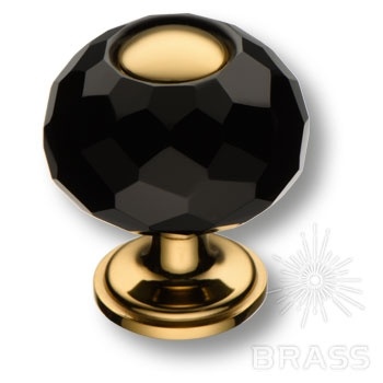 Brass Ручка кнопка 0737-320-1-BLACK латунь глянцевое золото с черным кристаллом фото 1