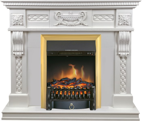 Каминокомплект Corsica - Матовый белый (Ширина 1100) с очагом Fobos FX Brass фото 1