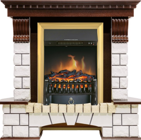 Каминокомплект Pierre Luxe угловой - Темный дуб / Белый с очагом Fobos FX Brass фото 1