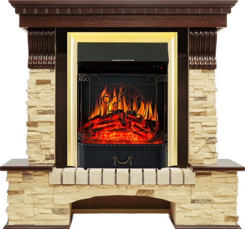 Каминокомплект Pierre Luxe - Темный дуб / Сланец с очагом Majestic FX Brass фото 2