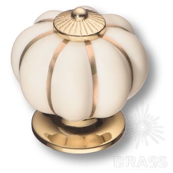 Brass Ручка кнопка S-101 GOLD CREAM молочный / глянцевое золото фото 1