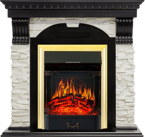 Каминокомплект Dublin - Венге / Сланец белый с очагом Majestic FX Brass фото 2
