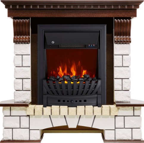 Каминокомплект Pierre Luxe угловой - Темный дуб / Белый с очагом Aspen Black фото 2