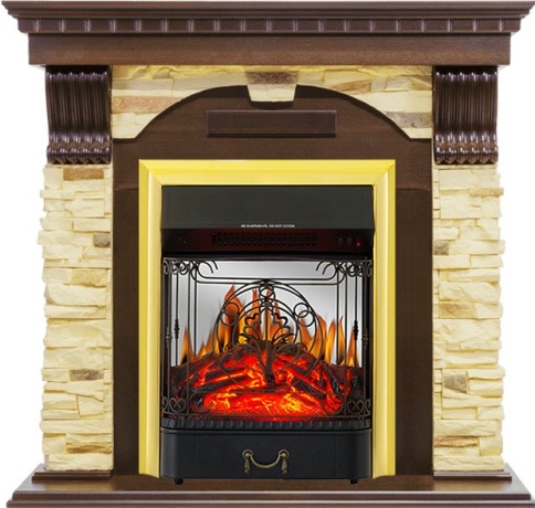 Каминокомплект Dublin угловой - Темный дуб / Сланец с очагом Majestic FX M Brass фото 2