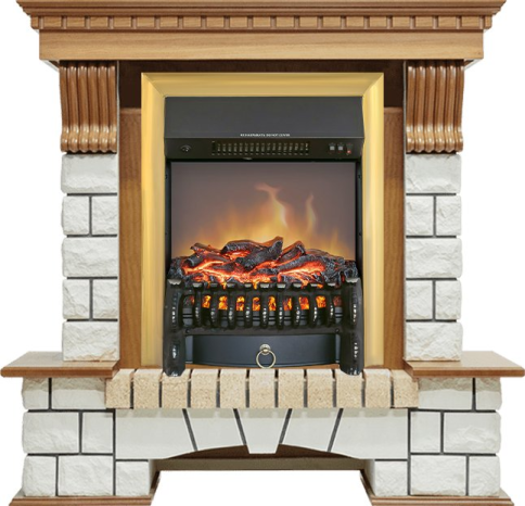 Каминокомплект Pierre Luxe - Дуб / Белый с очагом Fobos FX M Brass фото 1