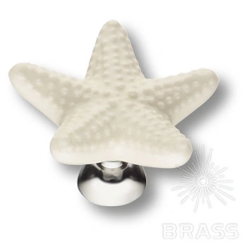 Brass Ручка кнопка STAR 003 белый /глянцевый хром фото 1