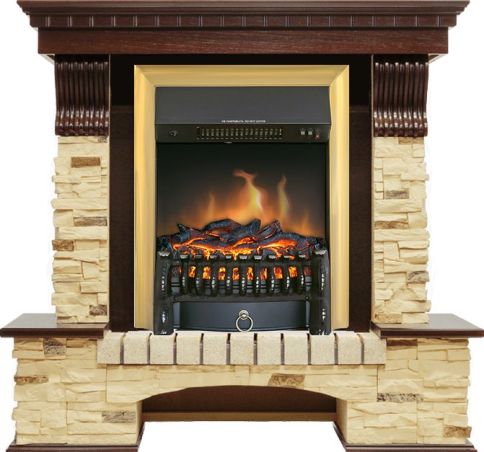 Каминокомплект Pierre Luxe угловой - Темный дуб / Сланец с очагом Fobos FX Brass фото 1