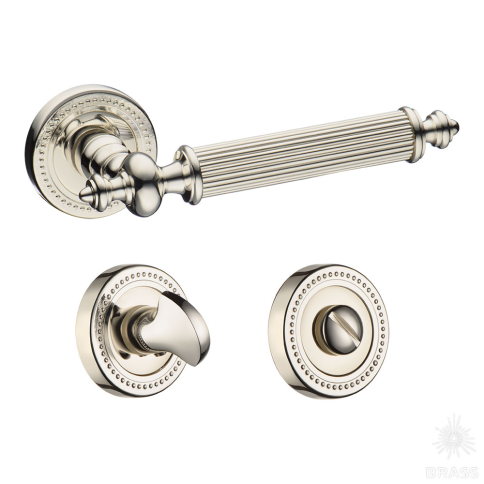 Brass Ручка дверная в комплекте с заверткой для ванной комнаты 0212-016W латунь, глянцевый никель фото 1