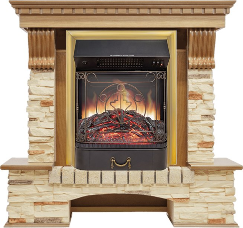 Каминокомплект Pierre Luxe - Дуб / Сланец с очагом Majestic FX M Brass фото 1