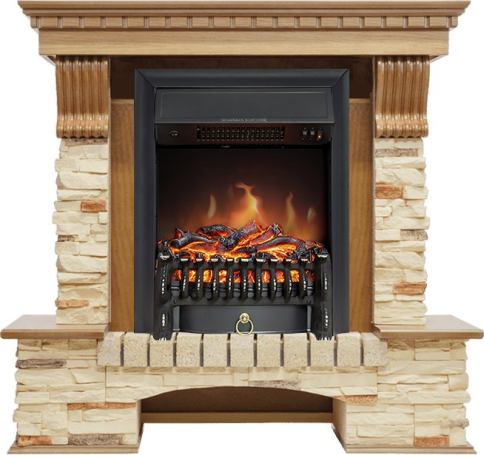 Каминокомплект Pierre Luxe - Дуб / Сланец с очагом Fobos FX Black фото 1