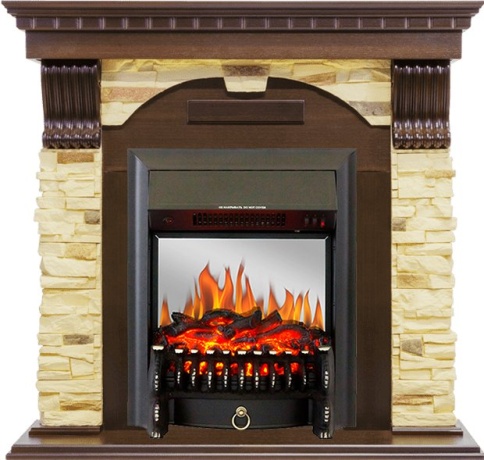 Каминокомплект Dublin угловой - Темный дуб / Сланец с очагом Fobos FX M Black фото 1