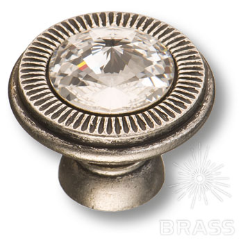 Brass Ручка кнопка эксклюзивная коллекция 25.319.25.SWA.16 старое серебро с кристаллом Swarovski фото 1