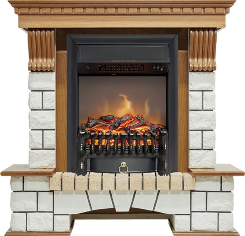 Каминокомплект Pierre Luxe - Дуб / Белый с очагом Fobos FX M Black фото 1