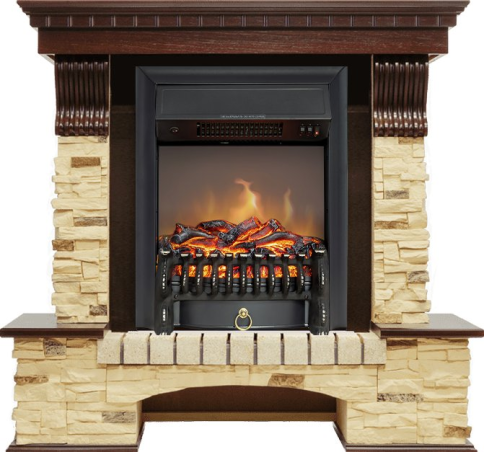 Каминокомплект Pierre Luxe угловой - Темный дуб / Сланец с очагом Fobos FX M Black фото 1