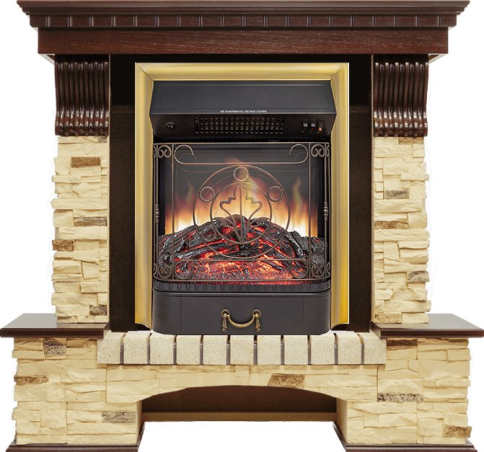 Каминокомплект Pierre Luxe - Темный дуб / Сланец с очагом Majestic FX M Brass фото 1