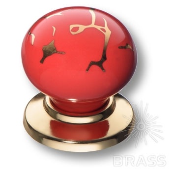 Brass Ручка кнопка 3005-60-RED 449 GOLD красный с золотым рисунком / глянцевое золото фото 1