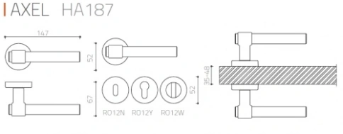Brass Ручка дверная HA187RO12 NB AXEL никель фото 2