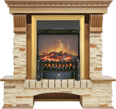 Каминокомплект Pierre Luxe - Дуб / Сланец с очагом Fobos FX M Brass фото 1