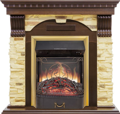 Каминокомплект Dublin - Темный дуб / Сланец с очагом Majestic FX M Brass фото 1