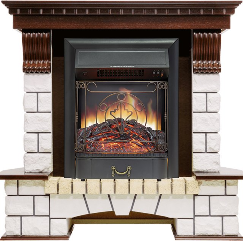 Каминокомплект Pierre Luxe угловой - Темный дуб / Белый с очагом Majestic FX Black фото 1