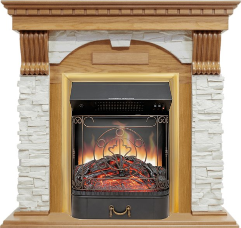 Каминокомплект Dublin - Дуб / Сланец белый с очагом Majestic FX Brass фото 1