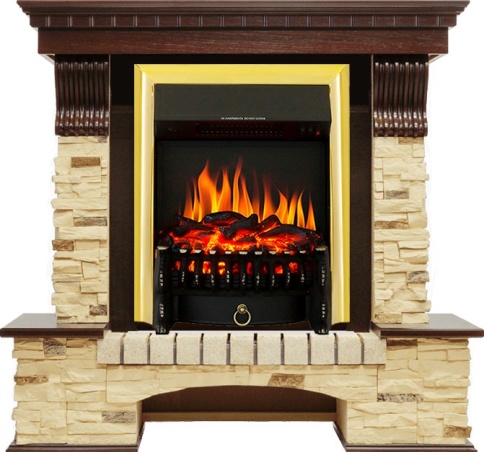 Каминокомплект Pierre Luxe угловой - Темный дуб / Сланец с очагом Fobos FX Brass фото 2