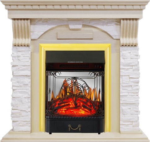 Каминокомплект Dublin - Слоновая кость с патиной / Сланец крем с очагом Majestic FX M Brass фото 2