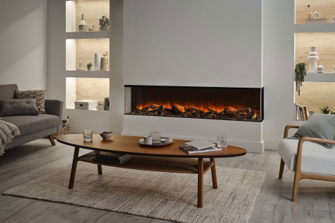 Трехсторонний электрокамин с обогревом BRITISH FIRES New Forest 1900 with Deluxe Real logs - 1900 мм фото 1