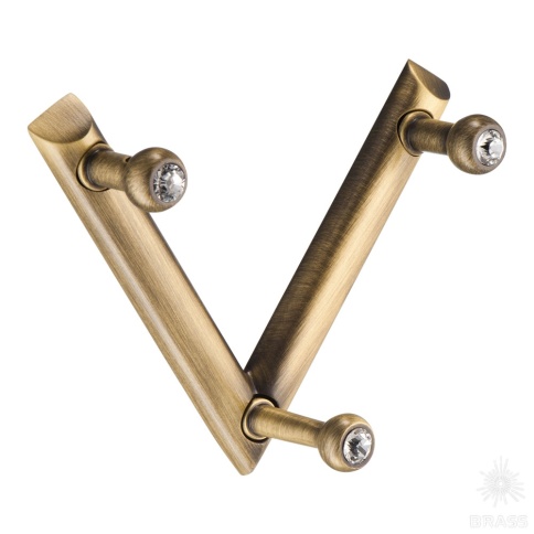 Brass Крючок мебельный трехрожковый с кристаллом 0493-013-V3 SWR состаренная латунь фото 1