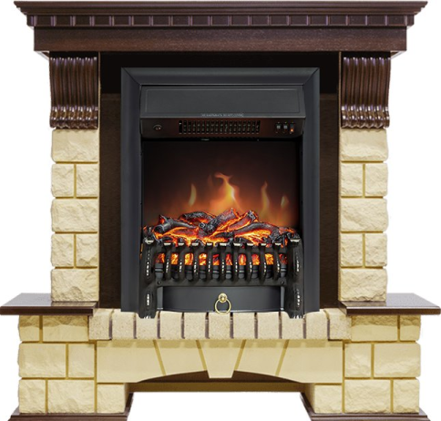 Каминокомплект Pierre Luxe - Темный дуб / Шампань с очагом Fobos FX Black фото 1