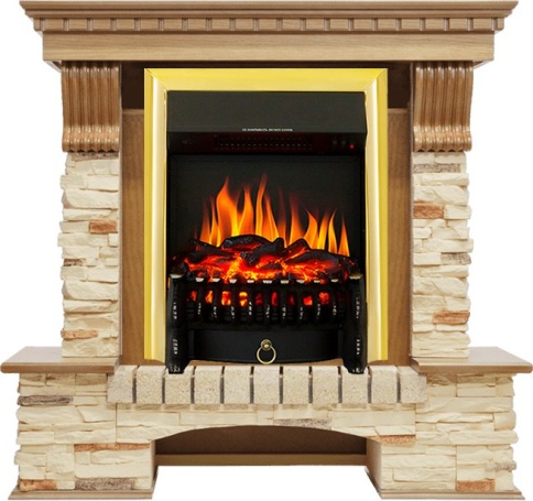 Каминокомплект Pierre Luxe - Дуб / Сланец с очагом Fobos FX Brass фото 2