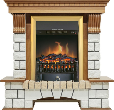 Каминокомплект Pierre Luxe - Дуб / Белый с очагом Fobos FX Brass фото 1