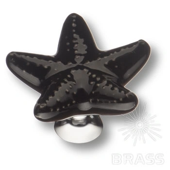 Brass Ручка кнопка STAR 007 чёрный /глянцевый хром фото 1