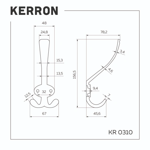Крючок мебельный трехрожковый KR 0310 BL чёрный матовый фото 2