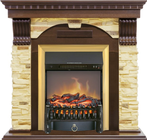 Каминокомплект Dublin - Темный дуб / Сланец с очагом Fobos FX M Brass фото 1