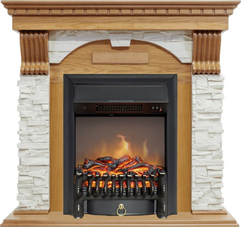 Каминокомплект Dublin - Дуб / Сланец белый с очагом Fobos FX M Black фото 1