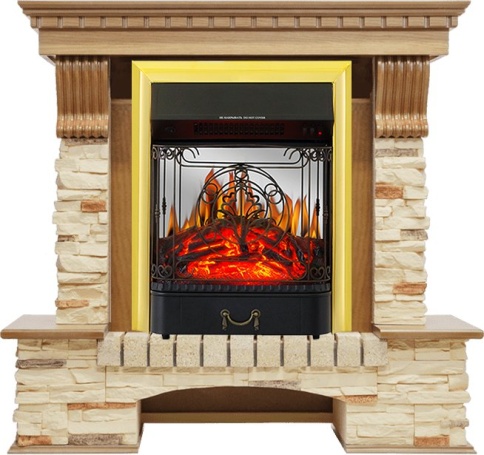 Каминокомплект Pierre Luxe - Дуб / Сланец с очагом Majestic FX M Brass фото 2