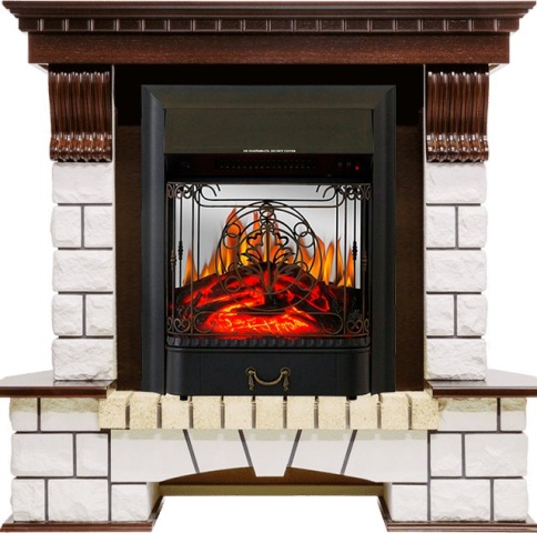 Каминокомплект Pierre Luxe - Темный дуб / Белый с очагом Majestic FX M Black фото 1