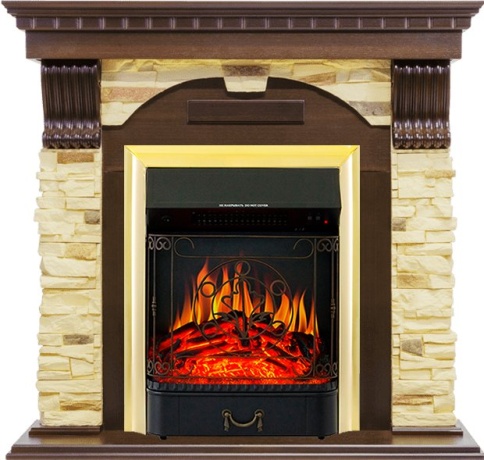 Каминокомплект Dublin - Темный дуб / Сланец с очагом Majestic FX Brass фото 2
