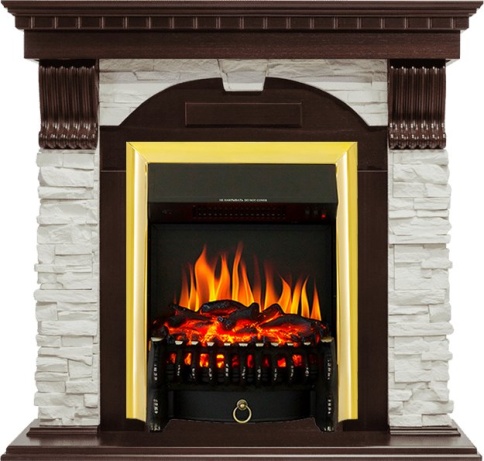 Каминокомплект Dublin угловой - Темный дуб / Сланец белый с очагом Fobos FX Brass фото 2