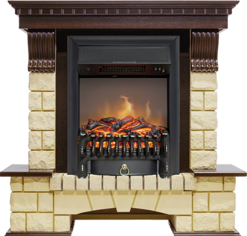 Каминокомплект Pierre Luxe - Темный дуб / Шампань с очагом Fobos FX M Black фото 1