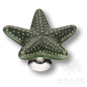 Brass Ручка кнопка STAR 001 зелёный /глянцевый хром фото 1
